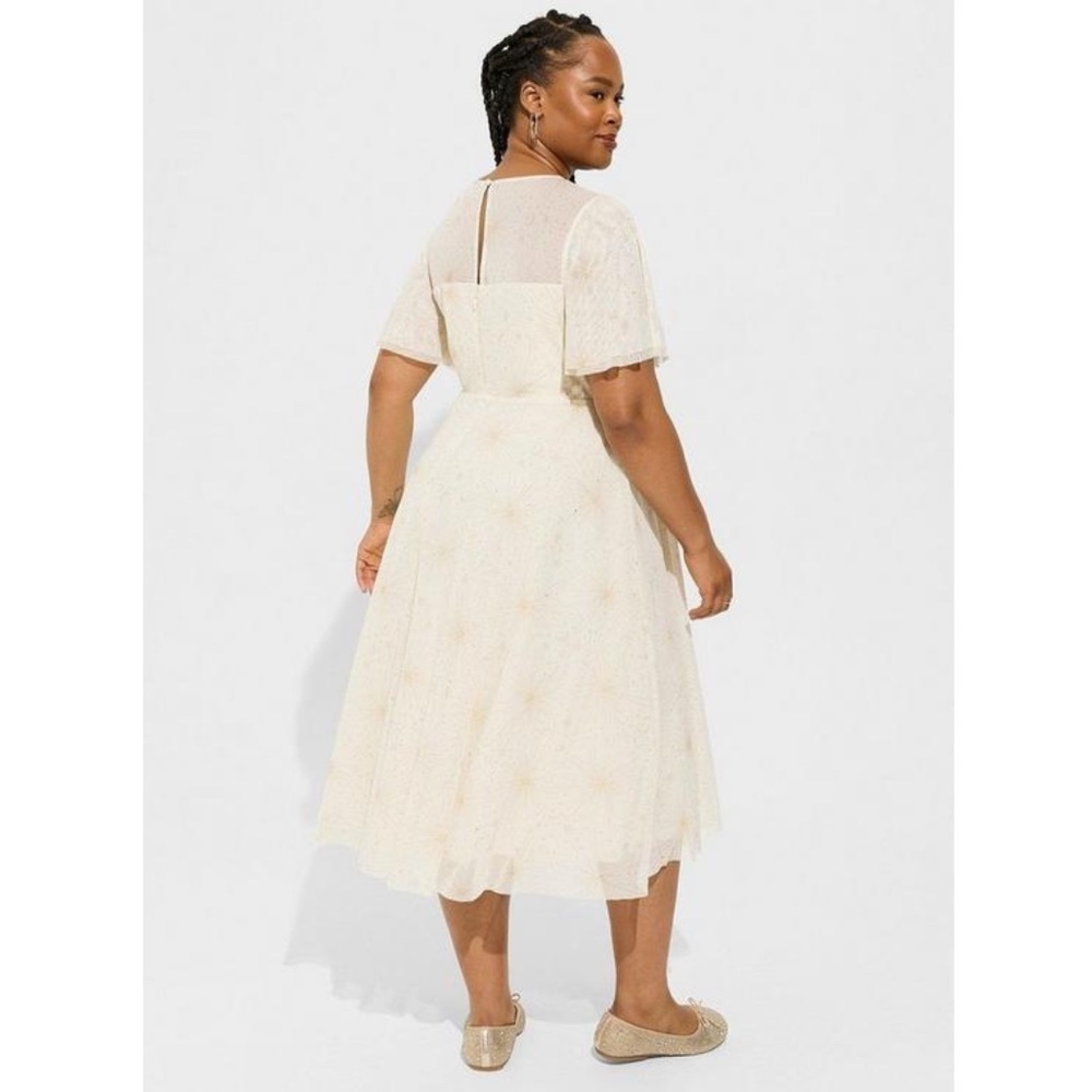 Nwt Torrid Midi Mesh Flutter Sleeve Starburst Dre… - image 2